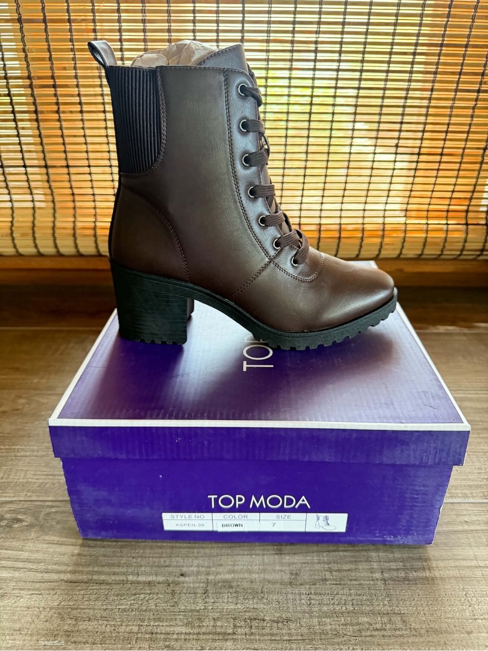 TOP Moda Brown Lace-Up Chunky Heel Ankle New Boots - All Sizes - Ships Today